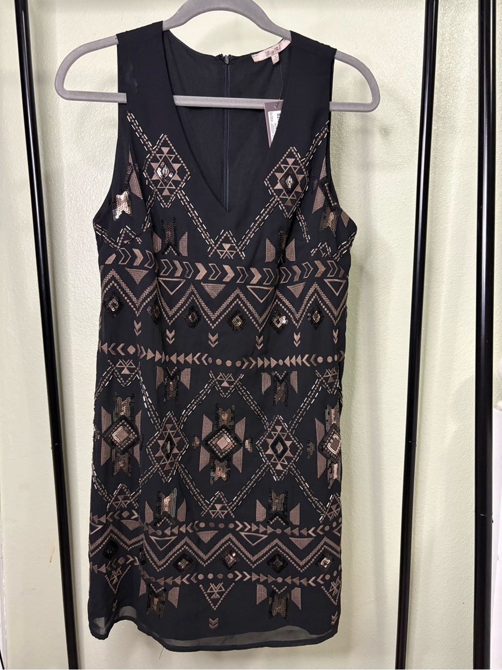 MISS ME NWT Black Rose Gold Sequin Aztec Mini Dress Size S